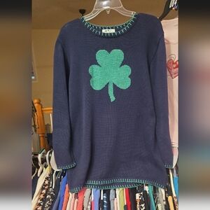 Quacker Factory Navy Sweater with Green Shamrock